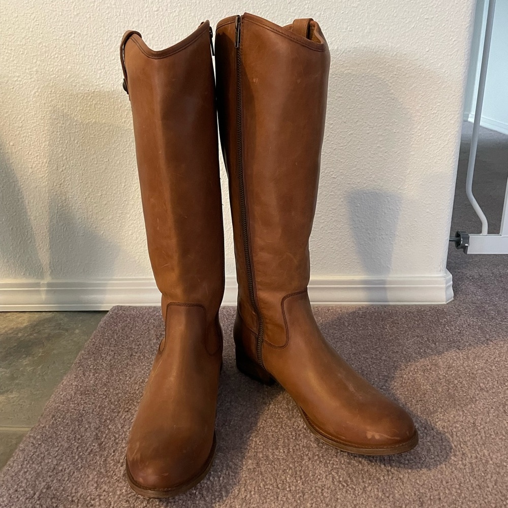 Frye Melissa riding boots in brown smooth leather, size 11.
